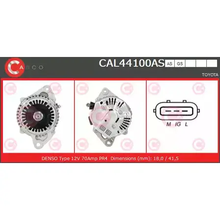 Генератор CASCO CAL44100AS XK9JQD7 3258254 LL4TDP S изображение 0