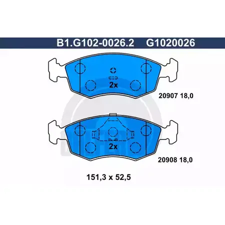 Тормозные колодки дисковые, комплект GALFER 3285604 B1.G102-0026.2 209 07 20908 изображение 0