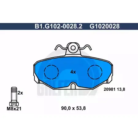 Тормозные колодки дисковые, комплект GALFER B1.G102-0028.2 G1020028 3285605 20 981 изображение 0