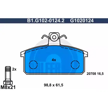 Тормозные колодки дисковые, комплект GALFER G1020124 207 08 3285617 B1.G102-0124.2 изображение 0