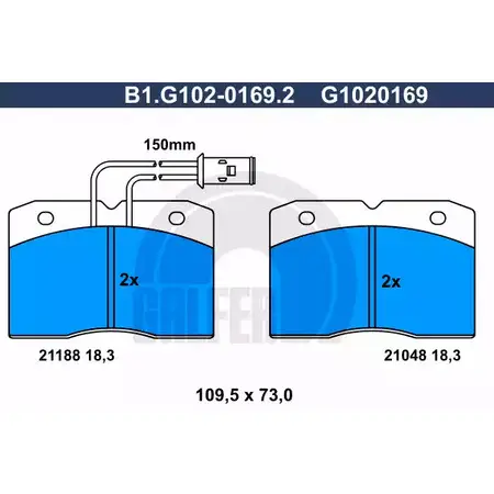 Тормозные колодки дисковые, комплект GALFER 21 048 3285629 21188 B1.G102-0169.2