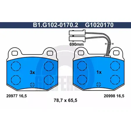 Тормозные колодки дисковые, комплект GALFER B1.G102-0170.2 3285630 2099 7 20998 изображение 0