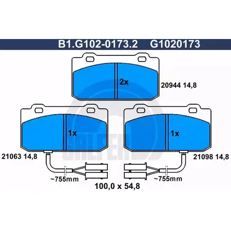 Тормозные колодки дисковые, комплект GALFER 21063 B1.G102-0173.2 20 944 3285632 изображение 0