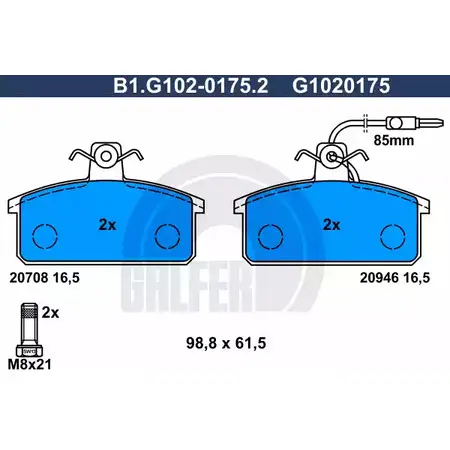 Тормозные колодки дисковые, комплект GALFER 2 0708 3285633 B1.G102-0175.2 20946 изображение 0