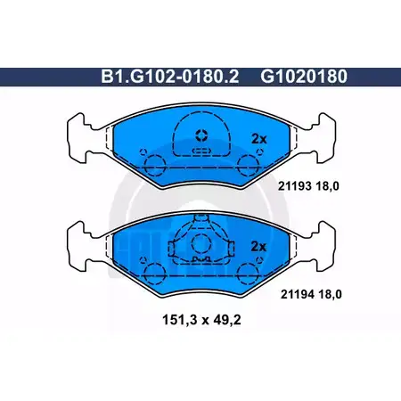 Тормозные колодки дисковые, комплект GALFER 3285635 21 193 21194 B1.G102-0180.2 изображение 0