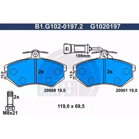 Тормозные колодки дисковые, комплект GALFER 3285641 B1.G102-0197.2 2 0669 20901 изображение 0