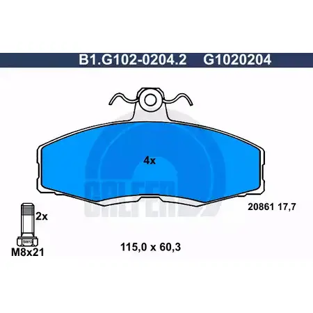 Тормозные колодки дисковые, комплект GALFER B1.G102-0204.2 G1020204 20 861 3285644 изображение 0