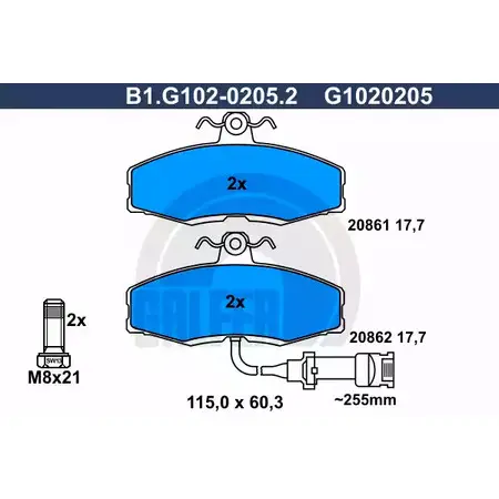 Тормозные колодки дисковые, комплект GALFER 208 61 3285645 B1.G102-0205.2 20862 изображение 0