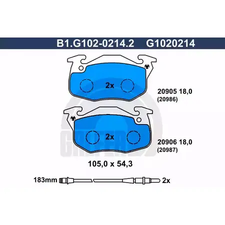 Тормозные колодки дисковые, комплект GALFER B1.G102-0214.2 209 05 20906 3285648 изображение 0