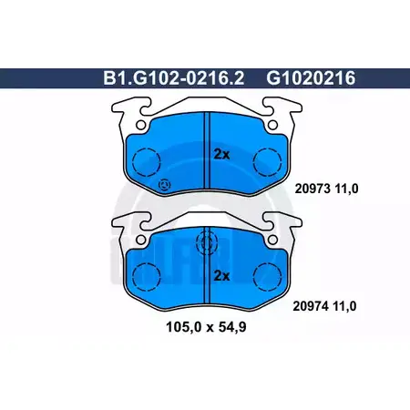 Тормозные колодки дисковые, комплект GALFER B1.G102-0216.2 3285650 20 973 20974 изображение 0