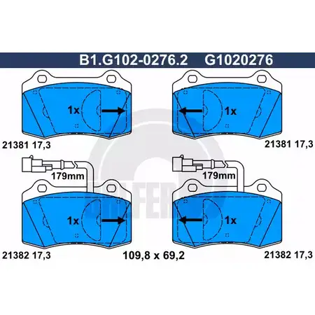 Тормозные колодки дисковые, комплект GALFER B1.G102-0276.2 21382 3285673 2 1381 изображение 0