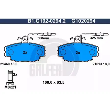 Тормозные колодки дисковые, комплект GALFER B1.G102-0294.2 214 60 3285682 21613 изображение 0