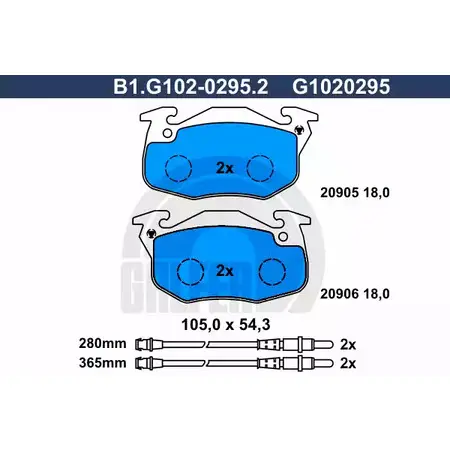 Тормозные колодки дисковые, комплект GALFER 20906 2 0905 3285683 B1.G102-0295.2 изображение 0