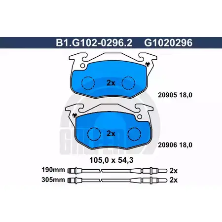 Тормозные колодки дисковые, комплект GALFER 20 905 20906 3285684 B1.G102-0296.2 изображение 0
