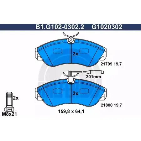 Тормозные колодки дисковые, комплект GALFER 21 799 21800 B1.G102-0302.2 3285688 изображение 0