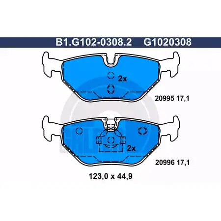Тормозные колодки дисковые, комплект GALFER 20996 3285692 20 995 B1.G102-0308.2 изображение 0