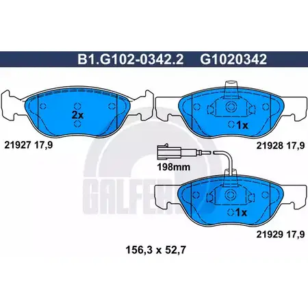 Тормозные колодки дисковые, комплект GALFER B1.G102-0342.2 21 927 3285716 21928
