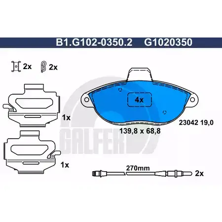Тормозные колодки дисковые, комплект GALFER G1020350 2304 2 B1.G102-0350.2 3285722 изображение 0