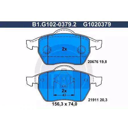 Тормозные колодки дисковые, комплект GALFER 2 0676 3285738 B1.G102-0379.2 21911 изображение 0