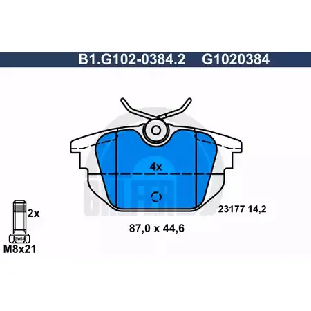 Тормозные колодки дисковые, комплект GALFER B1.G102-0384.2 3285739 G1020384 2 3177