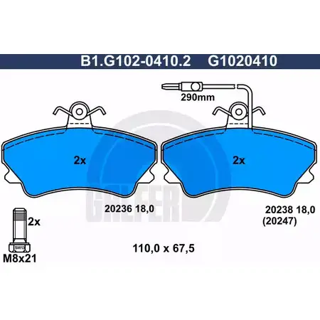 Тормозные колодки дисковые, комплект GALFER B1.G102-0410.2 20238 3285753 202 36 изображение 0