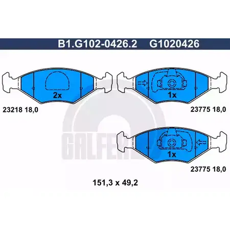 Тормозные колодки дисковые, комплект GALFER 232 18 B1.G102-0426.2 23775 3285763 изображение 0