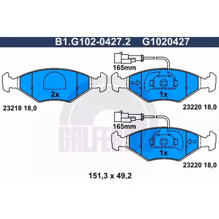 Тормозные колодки дисковые, комплект GALFER 23220 232 18 3285764 B1.G102-0427.2 изображение 0