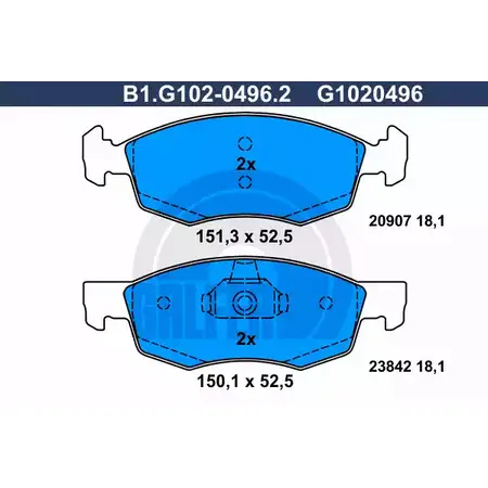 Тормозные колодки дисковые, комплект GALFER 3285799 B1.G102-0496.2 20 907 23842 изображение 0