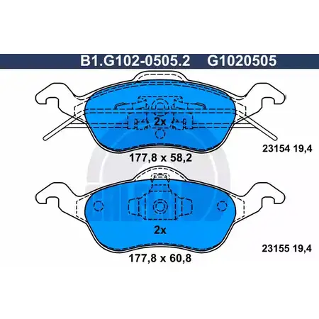 Тормозные колодки дисковые, комплект GALFER 3285805 B1.G102-0505.2 23155 2 3154 изображение 0