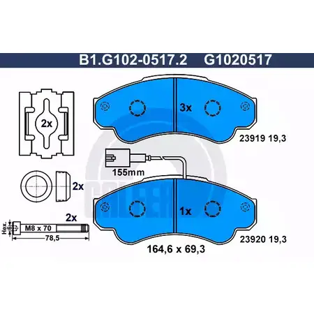Тормозные колодки дисковые, комплект GALFER B1.G102-0517.2 23 919 23920 3285814