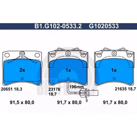 Тормозные колодки дисковые, комплект GALFER B1.G102-0533.2 21635 3285823 20 651 изображение 0