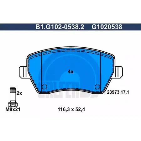 Тормозные колодки дисковые, комплект GALFER B1.G102-0538.2 G1020538 3285826 23 973