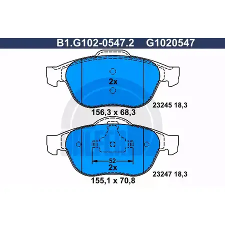 Тормозные колодки дисковые, комплект GALFER 23247 3285831 B1.G102-0547.2 23 245
