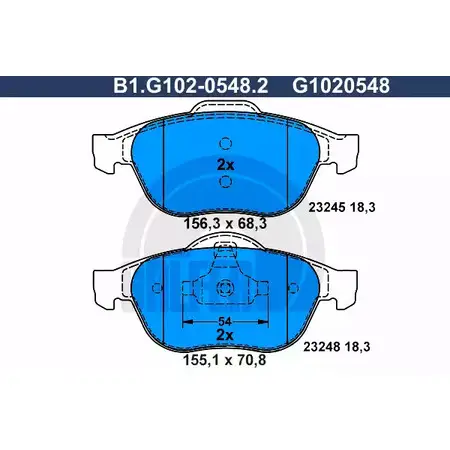 Тормозные колодки дисковые, комплект GALFER B1.G102-0548.2 3285832 23248 2324 5