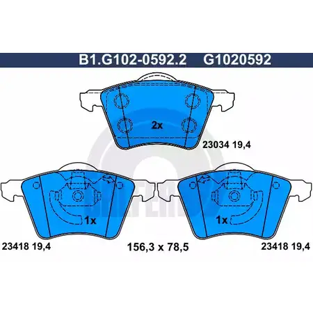 Тормозные колодки дисковые, комплект GALFER 3285861 2303 4 23418 B1.G102-0592.2 изображение 0