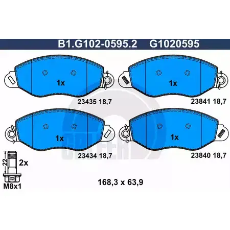 Тормозные колодки дисковые, комплект GALFER 3285863 B1.G102-0595.2 2343 4 23435 изображение 0