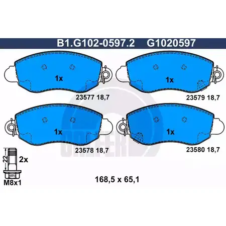 Тормозные колодки дисковые, комплект GALFER 23 577 B1.G102-0597.2 3285864 23578 изображение 0