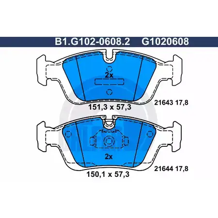 Тормозные колодки дисковые, комплект GALFER B1.G102-0608.2 21 643 21644 3285869 изображение 0