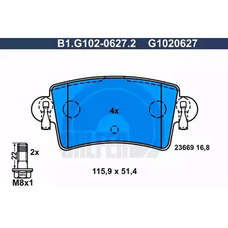 Тормозные колодки дисковые, комплект GALFER 2 3669 3285883 B1.G102-0627.2 G1020627