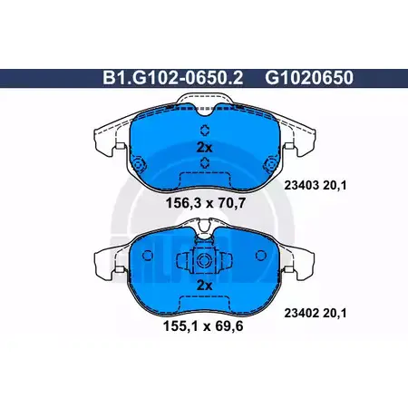 Тормозные колодки дисковые, комплект GALFER 3285897 B1.G102-0650.2 2340 2 23403 изображение 0