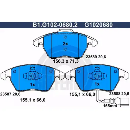 Тормозные колодки дисковые, комплект GALFER B1.G102-0680.2 23588 3285914 23 587 изображение 0