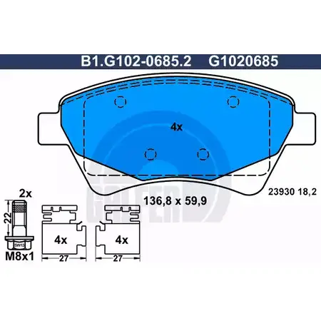 Тормозные колодки дисковые, комплект GALFER B1.G102-0685.2 3285918 G1020685 23 930 изображение 0