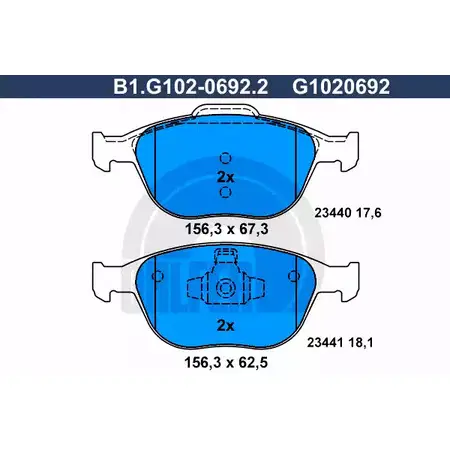 Тормозные колодки дисковые, комплект GALFER 3285925 B1.G102-0692.2 234 40 23441