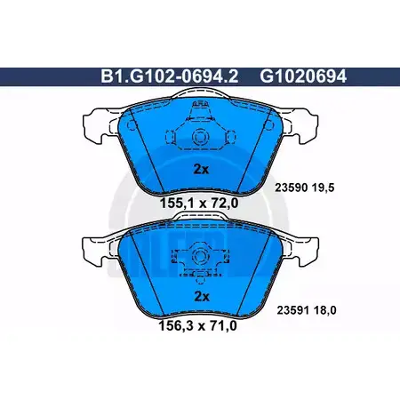 Тормозные колодки дисковые, комплект GALFER 235 90 23591 3285926 B1.G102-0694.2