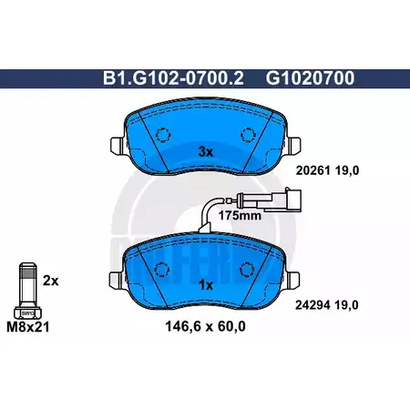 Тормозные колодки дисковые, комплект GALFER 202 61 24294 B1.G102-0700.2 3285930