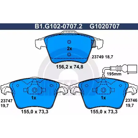 Тормозные колодки дисковые, комплект GALFER 23 746 23747 B1.G102-0707.2 3285934