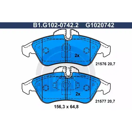 Тормозные колодки дисковые, комплект GALFER 215 76 B1.G102-0742.2 3285958 21577 изображение 0
