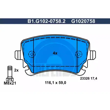 Тормозные колодки дисковые, комплект GALFER 3285968 23 326 B1.G102-0758.2 G1020758