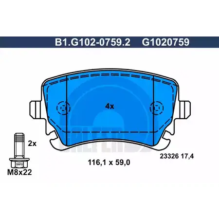 Тормозные колодки дисковые, комплект GALFER 3285969 2332 6 B1.G102-0759.2 G1020759