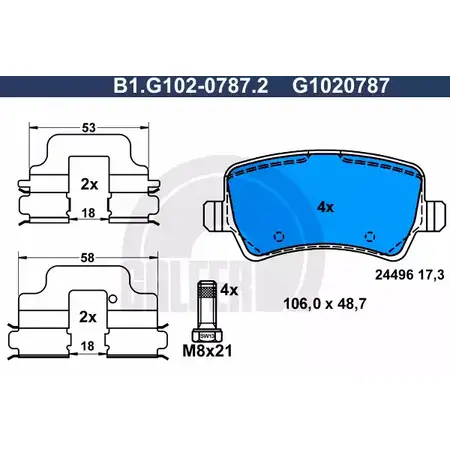 Тормозные колодки дисковые, комплект GALFER G1020787 B1.G102-0787.2 2449 6 3285989